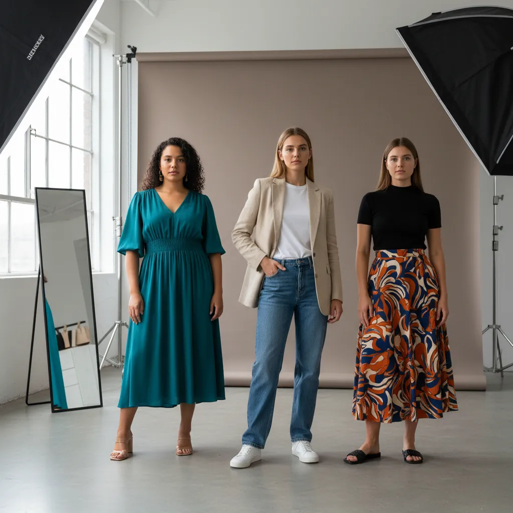 Diverse models wearing a seasonal capsule collection in a soft-lit studio